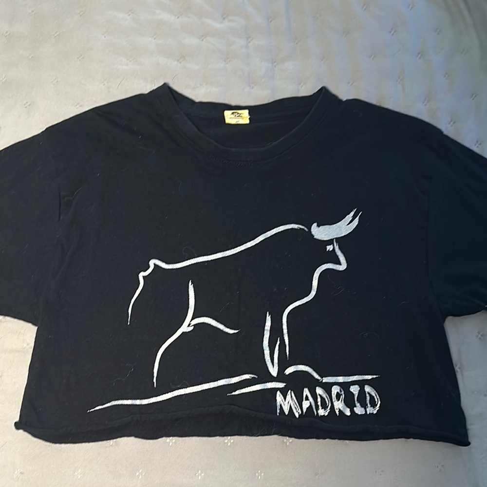 Madrid Black Crop Top with Bull Design